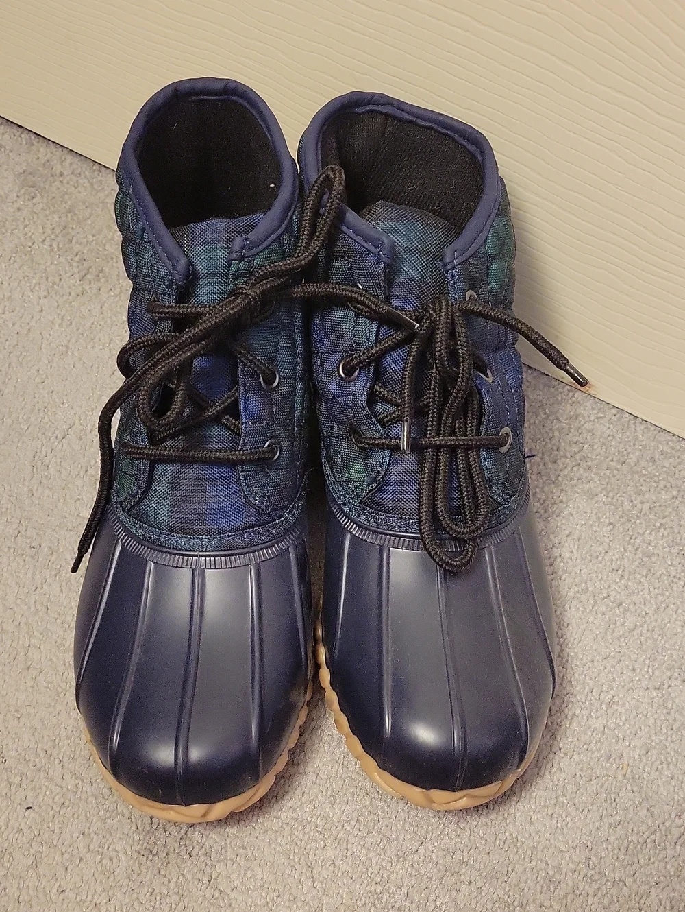 Women's Navy Quilted Duck Boots - Lace-Up Waterproof Ankle Boot